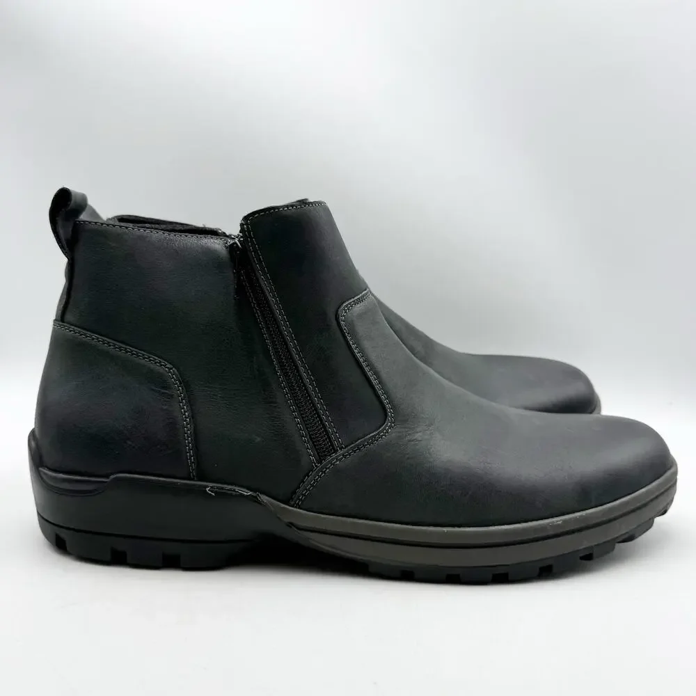 Propet Mens Brock Ankle Boots Size 14 M EU 48 Black Leather Dual Zipper EUC